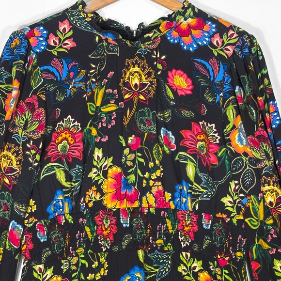 Adrianna Papell Floral Smocked Waist Tiered Ruffle Mini Dress Sz 14 Colorful - Picture 4 of 7